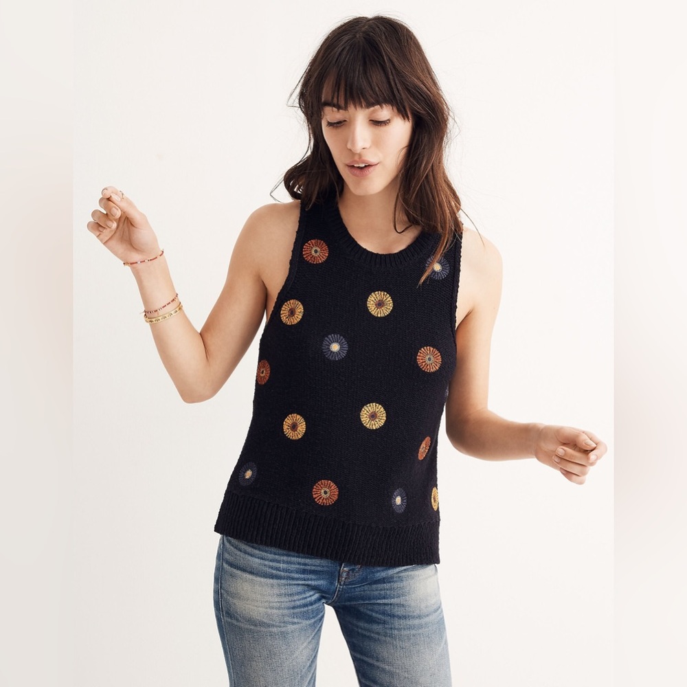 Madewell | Embroidered Floral Sweater Tank XS